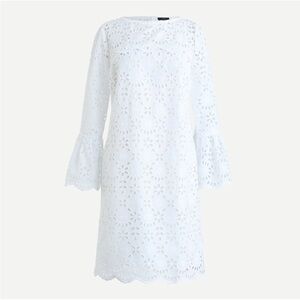 J Crew Embroidered Eyelet White Bell Sleeve Dress Size 8